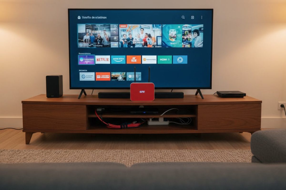 Box SFR connectée à un téléviseur, configuration réseau maison