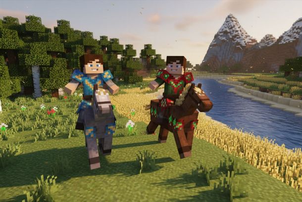 joueur sur cheval minecraft avec selle